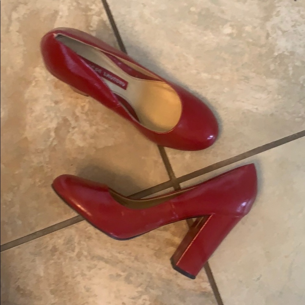 Red chunky heels